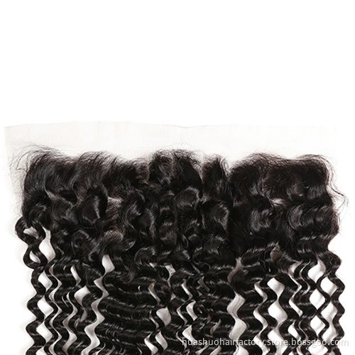Single Donor Cuticle Aligned Human Hair Preplucked Malaysian Deep Wave Swiss Lace Frontal